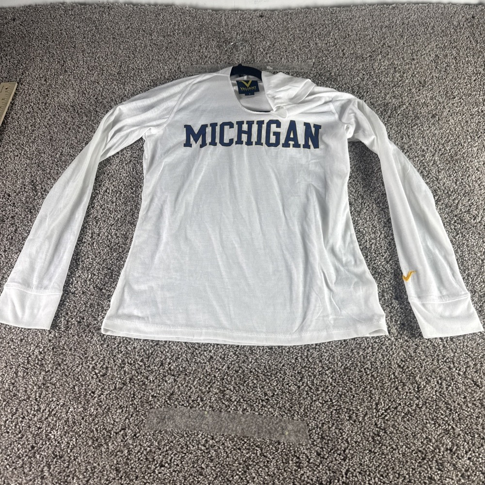 Valiant Univ Of Michigan V Neck Women's Shirt Size Small Hooded Long Sleeve